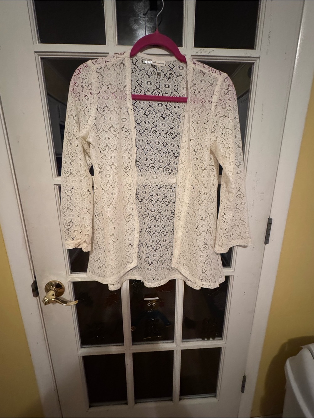 Self Esteem Cream Lace Open-Front Kids Cardigan